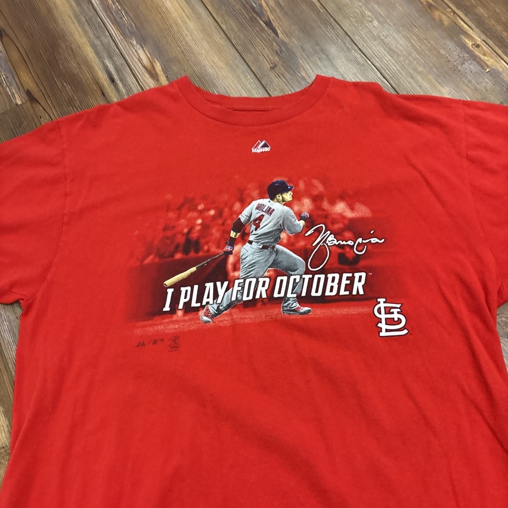 Yadier Molina St Louis Cardinals Majestic MLB T-Shirt Mens XL Red I Play October